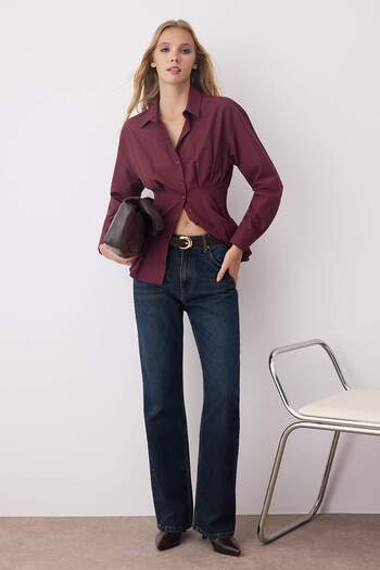 Trendyol Collection Burgundy Beautifully Fitted Shirt with Gipe Detail Twoaw26Go00008