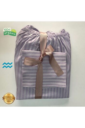Zera Double Size Fitted Padded Cotton Duvet Cover Bed Sheet Set Striped Cotton Satin