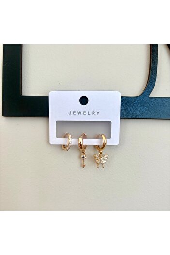 DEFORA Set of 3 Steel Earrings with Butterfly Stones