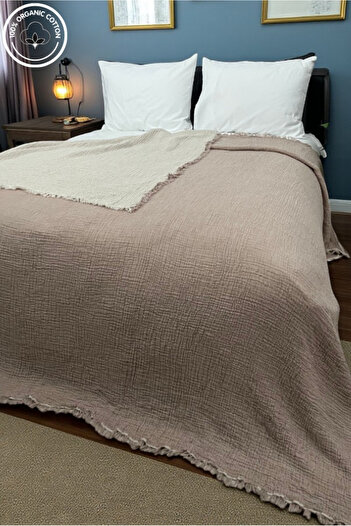 VESSİNOHOME Pure Series Double Muslin Bedspread (220×240) 100% Cotton, 4 Layers, Natural Breathable Fabric