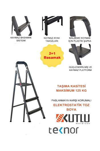 Teknor Kutlu Dayanıklı 2+1 Metal Basamaklı Merdiven