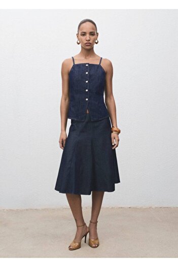 MANGO Woman Pileli denim etek