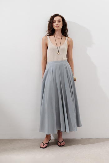 Manuka Partial Wide Cotton Skirt Blue