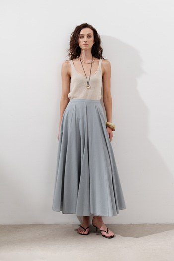 Manuka Partial Wide Cotton Skirt Blue