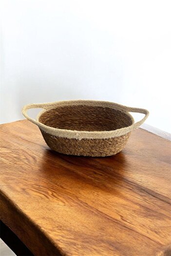 Arma House 1 Piece Wicker Braided Cream Striped Organizer & Bread Bowl