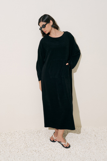 Manuka Towel Fabric Casual Dress Black