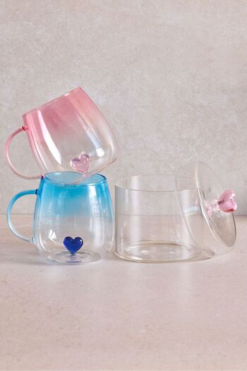 Perotti Dream Love Borosilicate Glass Mug Cup and Treat Set with Lid – 3-Piece Heart Love Set Romantic Design