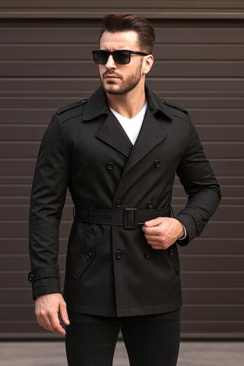 Delpino Men's Long Belted Slim Fit Trench Coat