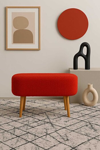 eda hacıoğlu edam bedding group Teddy Oval Puf Bench Ahşap Retro Ayak Dekoratif Peluş Tabure
