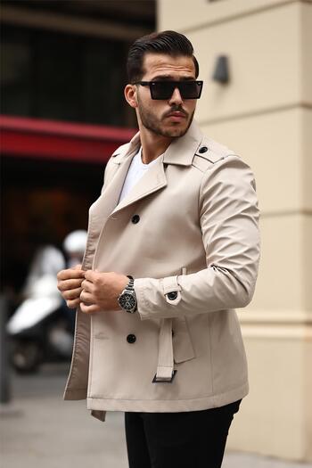 Delpino Men's Long Belted Slim Fit Trench Coat