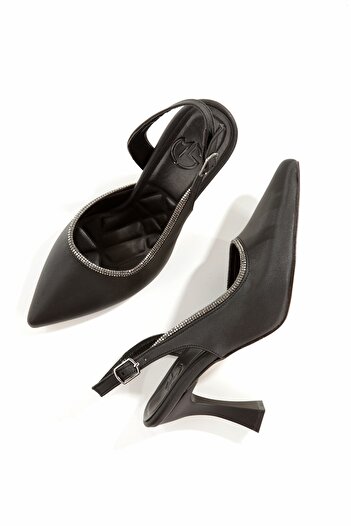 Modabuymus Tonnyy Black Stone Stiletto Side Open Heeled Evening Dress Shoes