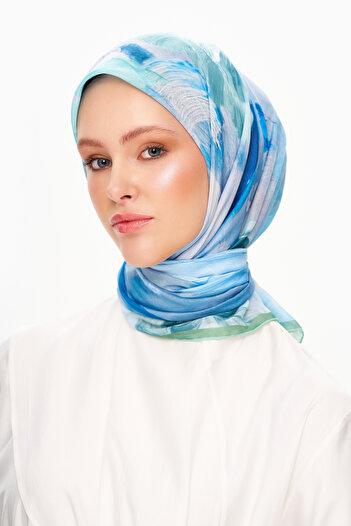 MOISCARF Fleur De Ciel Square Patterned Scarf Light Blue