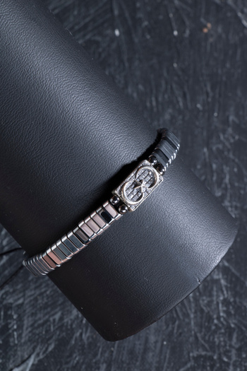 OSMANLI DOĞAL TAŞ Certified Moon Star Moon Silver Apparatus Hematite Natural Stone Macrame Bracelet