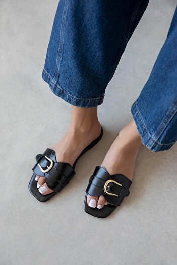 STRASWANS Pablo Women's Daily Wrinkled Leather Slippers Black