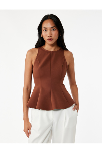 Koton Slim Fit Sleeveless Crew Neck Peplum Blouse