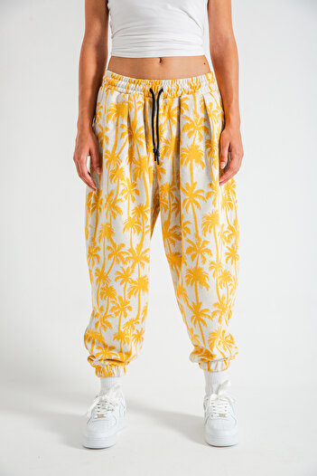 SUPERBLUE Women's Palm Patterned Pleated Baggy Trousers