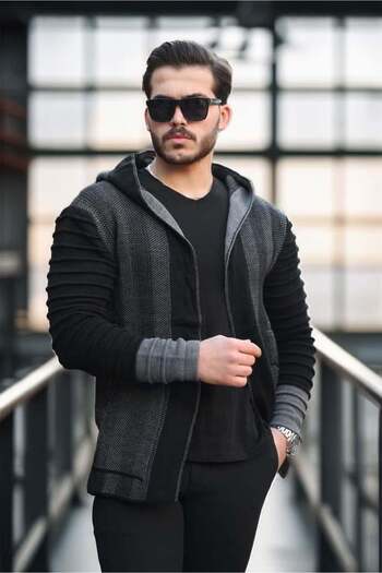Valiberta Men's Smoked Sleeve Patterned Poncho Cardigan