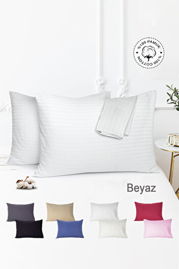 Vionel Home 100% βαμβακερή 2 τεμαχίων ριγέ σατέν μαξιλαροθήκη 50 x 70 cm - Λευκό
