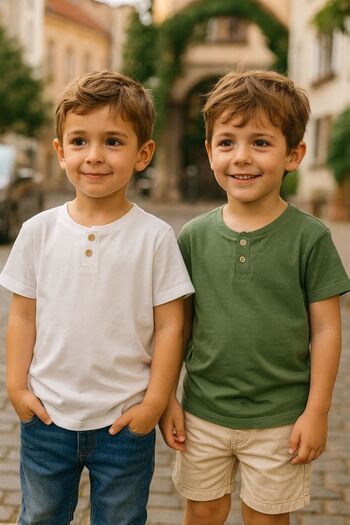 Pollito Boys' Button Collar Short Sleeve T-Shirt Set of 2 Khaki-White