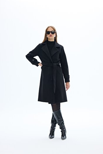 SevdeUgur Belted Black Stamp Coat / Collection