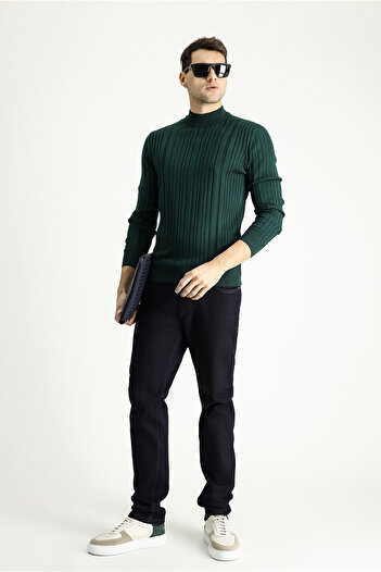 Kiğılı Yarım Balıkçı Yaka Slim Fit Dar Kesim Desenli Triko Kazak