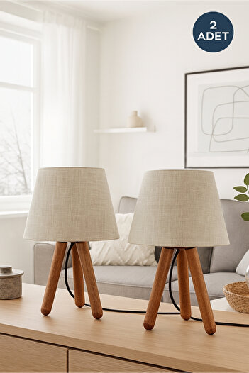 HOMİNG Design Wooden Three-Legged Lampshade Set of 2