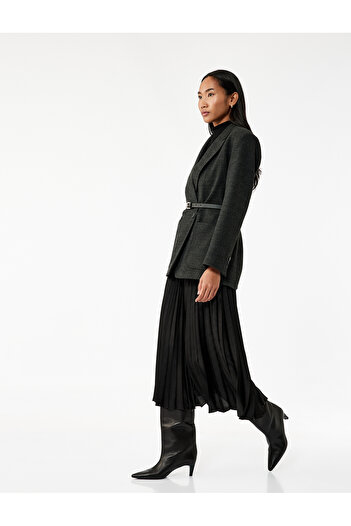 Koton Standard Waist Midi Pleated Satin Skirt