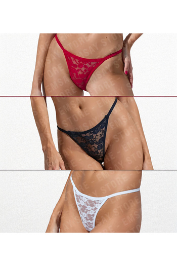 ŞAHANE İÇ GİYİM Romantic Series Lace Detailed 3-Piece Thong String Panties Set Plus Size