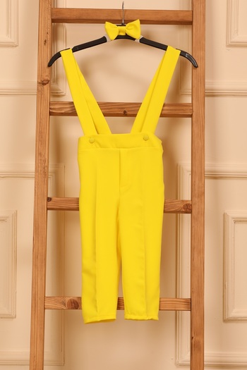 KÜÇÜĞÜM BUTİK Lemon Yellow Crepe Salopet Pants and Bow Tie (Salopet-Bowknot)