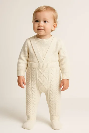 Minytrendy Baby Girl Boy Newborn Jumpsuit Knitwear Adjustable Strap Salopet Booties Trousers Baby Gift