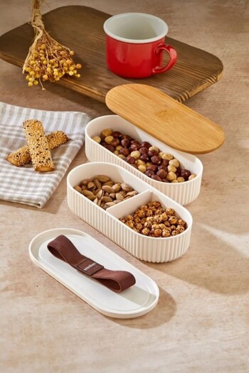 MAKRİ HOME Double Bamboo Lid Storage and Nutrition Box – 2 Layers, 20 X 9 X 5.5 cm (2 Pieces)