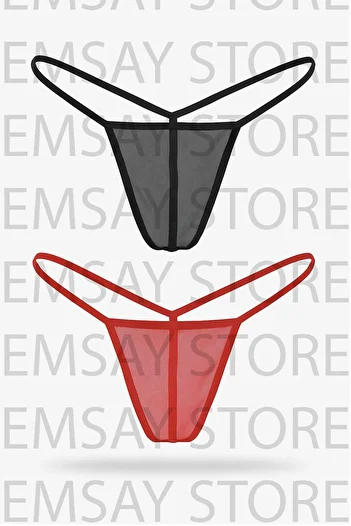 ŞAHANE İÇ GİYİM Emsay Store 2 Pieces Fancy Transparent Sexy Tulle Men's String Black-Red