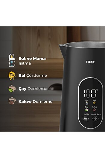 Fabcio Aroma Smart Sıcaklık Kontrollü 1500W Dokunmatik Çelik Çay Makinesi