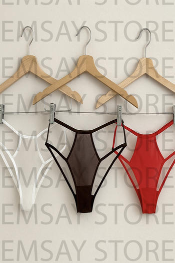 ŞAHANE İÇ GİYİM Original 3-Piece Fancy Red White Black Transparent String Panties Thong Set (Large Size)