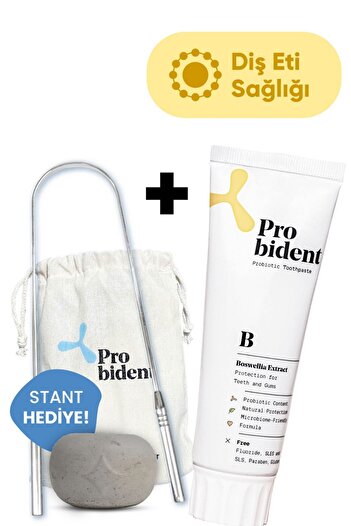 Probident Probiotic Active - Added Natural Fluoride-Free Toothpaste and Tongue Cleaning Apparatus
