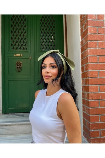 KÜÇÜĞÜM BUTİK Khaki Green Poplin Bandana with Tie Detail