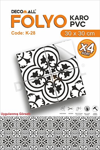 DECOMALL K-28 Kendinden Yapışkanlı FOLYO KARO Suya Dayanıklı Mutfak Banyo Zemin Kaplama 30x30 Cm(4 ADET)