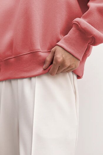 COMBİNE MİCHAİL Kadın Pembe Basic Crop Kesim Sweatshirt