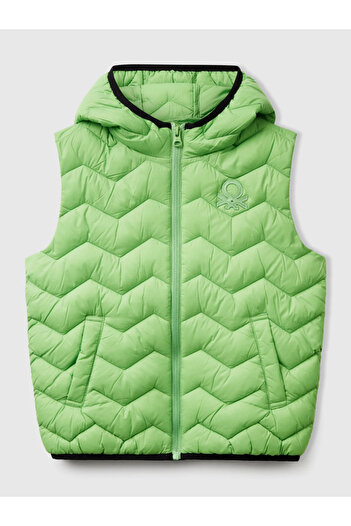 Benetton Boy's Embroidered Pufa Vest 6-14 Years Old Light Green