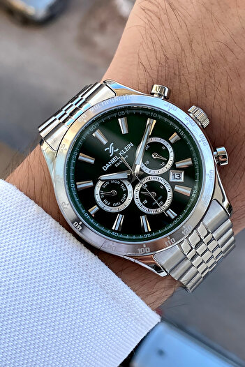Daniel Klein 100% Original Silver Steel Band Green Dial Functions Active Men's Wristwatch Bracelet Gift
