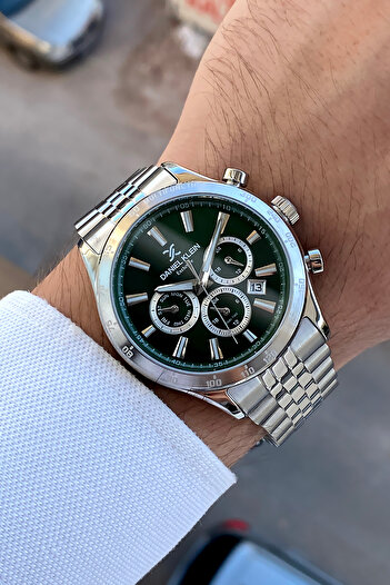 Daniel Klein 100% Original Silver Steel Band Green Dial Functions Active Men's Wristwatch Bracelet Gift