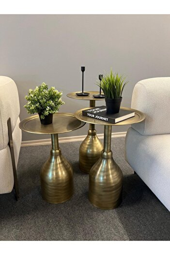 Valda Ros 3 lü Gold eskitme zigon sehpa
