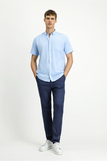 Kiğılı Short Sleeve Relaxed Fit Buttoned Collar Linen Look Cotton Sports Shirt