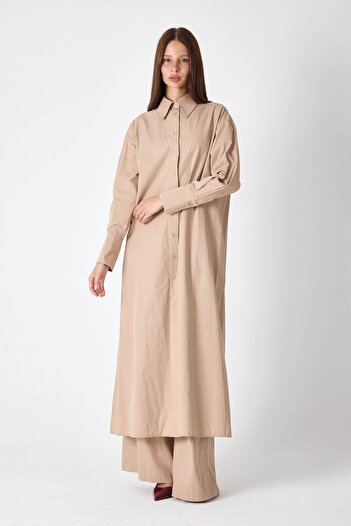 Merve DAĞLI Bella Poplin Maxi Camel Tunic