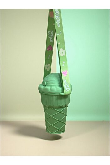SANALTİCARETİM 500 ml Green Flask with Ice Cream Shaped Straw