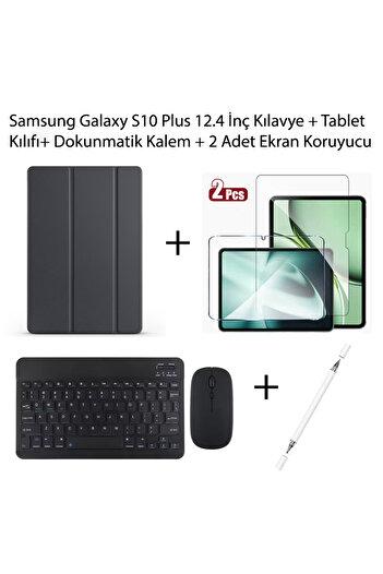 Yesnıce Samsung Galaxy S10 Plus 12.4 İnç Uyumlu Standlı Kılıf Dokunmatik Kalem Ve Klavye ve Mouse