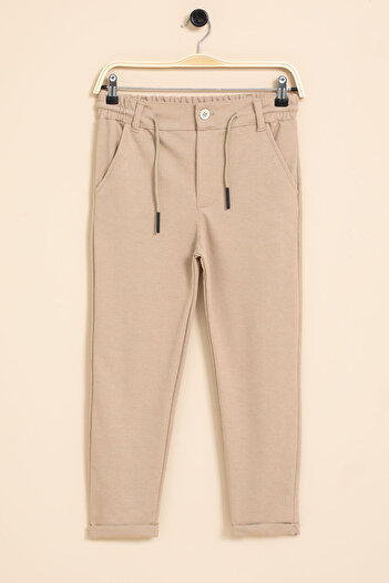 Cansın Mini Brown Boy's Double Leg Basic Fabric Trousers with Elastic Waist 21423
