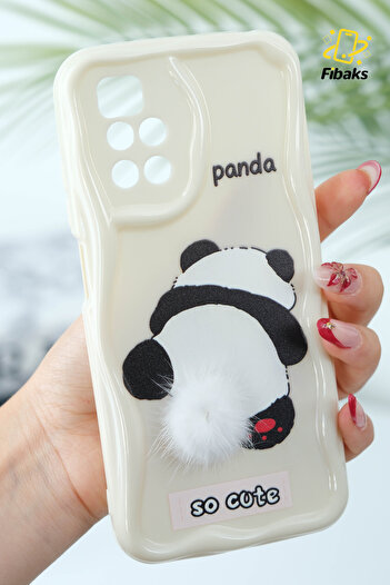 Fibaks Redmi 10 2022 Compatible Case Designed Patterned Camera Protected Panda White Tassel Silicone Cover with Case Design