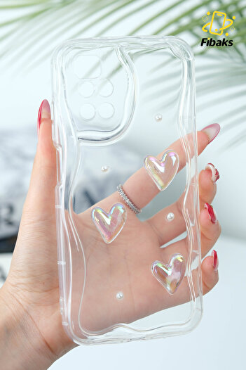 Fibaks Case for Xiaomi Redmi 10 4g 2022 3D Heart Pearl Design Patterned Camera Protection Transparent Silicone Cover