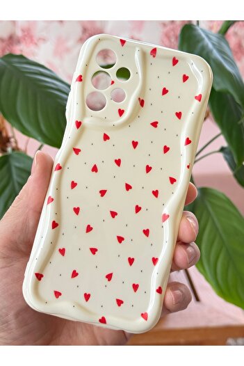 Fibaks Samsung Galaxy A23-A13 Case with Camera Protection Wave Edge Red Heart Pattern Silicone Cover